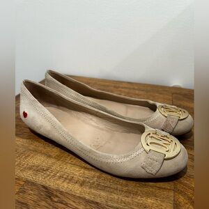 Love Moschino Cream Suede Buckle Ballet Flats